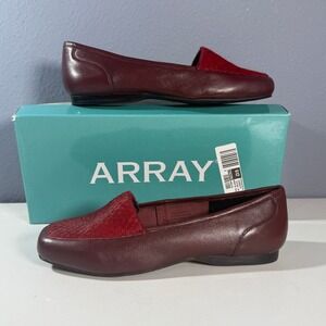 Array Freedom Womens Burgundy Leather Calf Hair Vamp Loafers Flats 1031948 7M